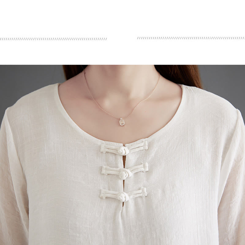 Chemise à manches longues à boutons de grenouille Buddha Stones 2 pièces Pantalon à jambe large Vêtements de méditation en coton et lin