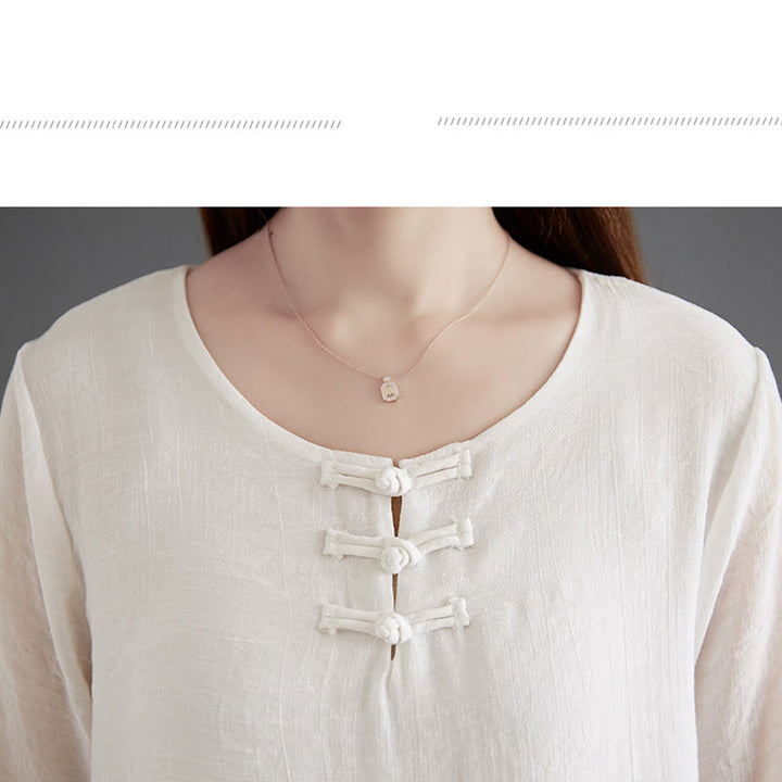 Chemise à manches longues à boutons de grenouille Buddha Stones 2 pièces Pantalon à jambe large Vêtements de méditation en coton et lin