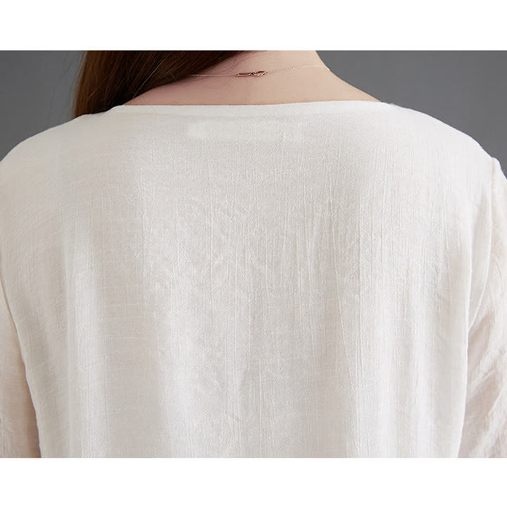 Chemise à manches longues à boutons de grenouille Buddha Stones 2 pièces Pantalon à jambe large Vêtements de méditation en coton et lin