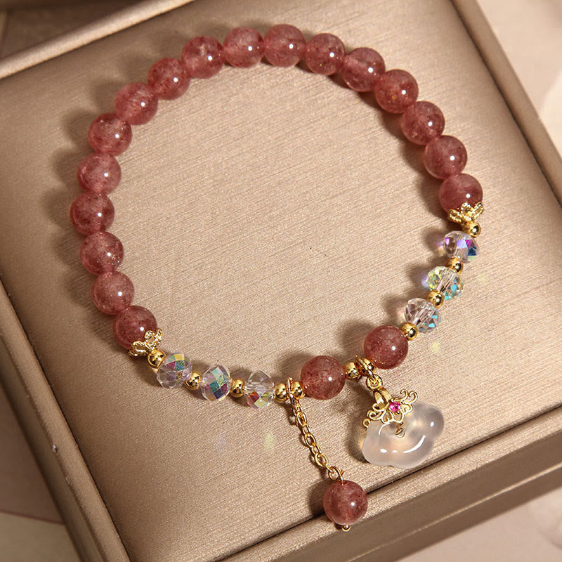 Bracelet de guérison en agate blanche en cristal de quartz fraise naturel Buddha Stones