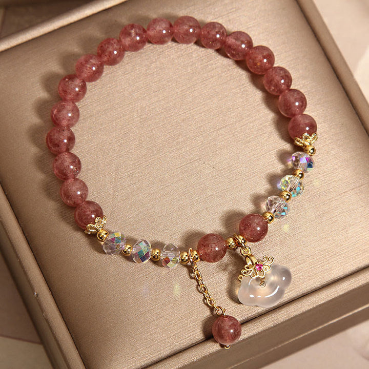 Bracelet de guérison en agate blanche en cristal de quartz fraise naturel Buddha Stones