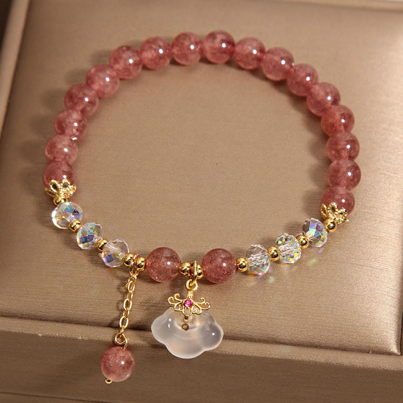 Bracelet de guérison en agate blanche en cristal de quartz fraise naturel Buddha Stones