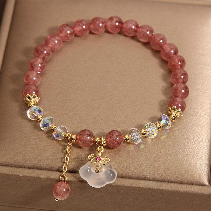 Bracelet de guérison en agate blanche en cristal de quartz fraise naturel Buddha Stones