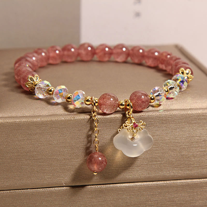 Bracelet de guérison en agate blanche en cristal de quartz fraise naturel Buddha Stones