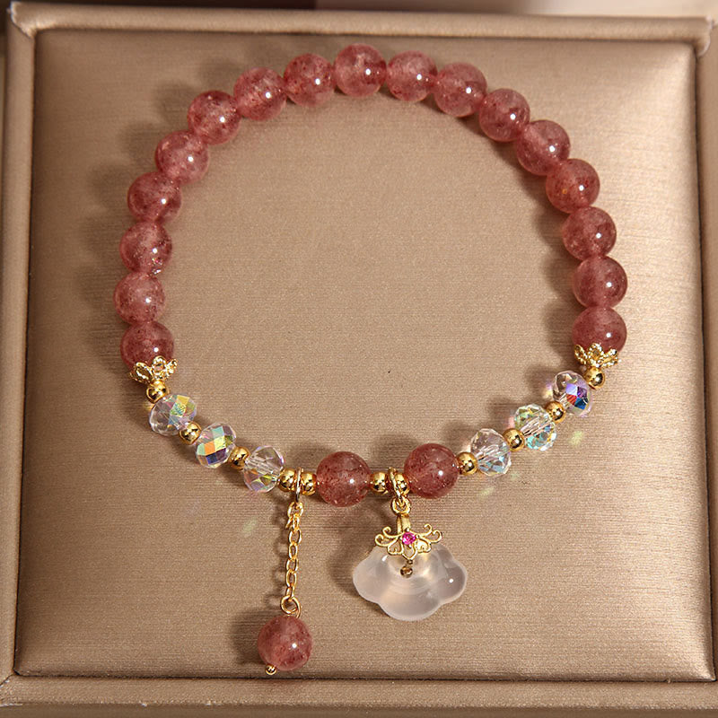 Bracelet de guérison en agate blanche en cristal de quartz fraise naturel Buddha Stones