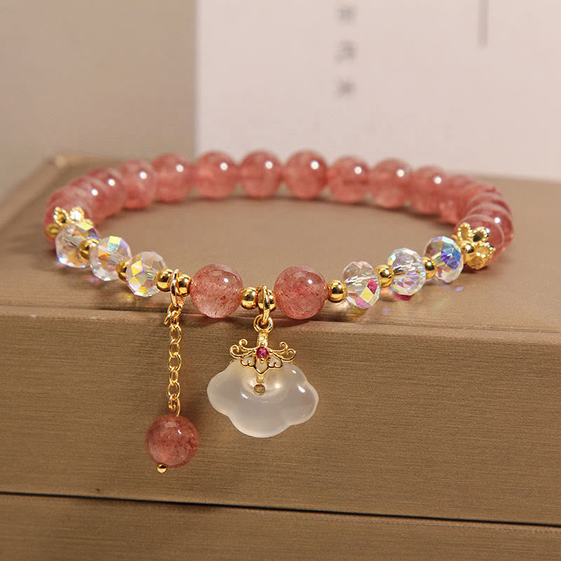 Bracelet de guérison en agate blanche en cristal de quartz fraise naturel Buddha Stones