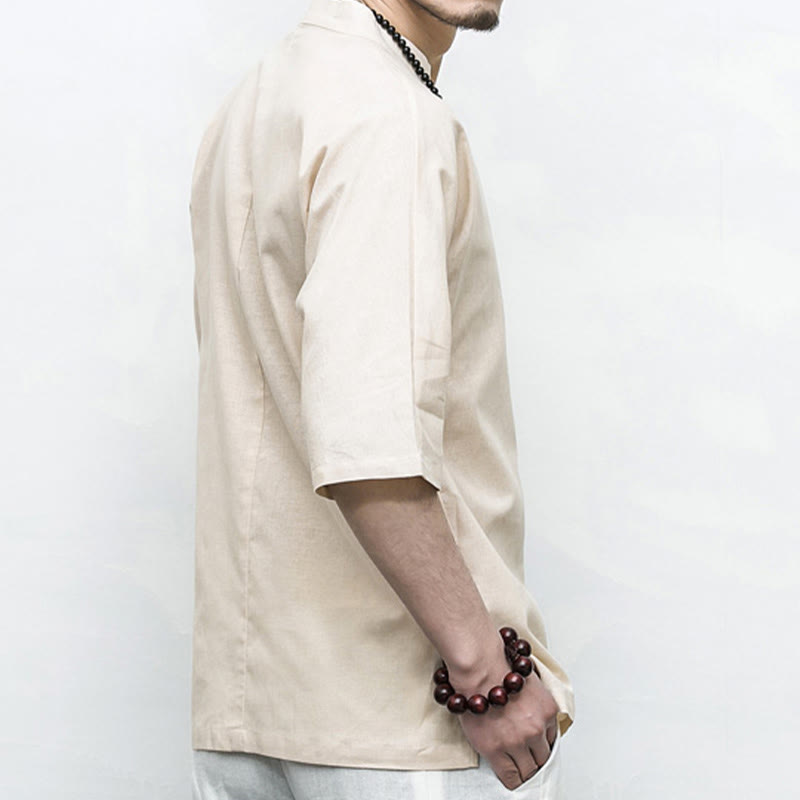 Chemise à manches mi-longues en lin pour homme, costume chinois à boutons de grenouille Buddha Stones - image 20