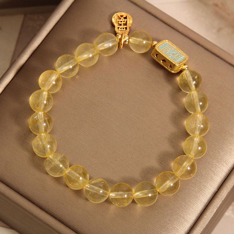 Bracelet de générosité en citrine naturelle et cinq écritures de Buddha Stones