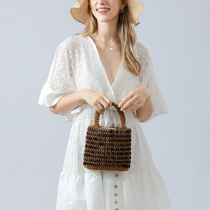 Sac à main en perles de bois tissées à la main Buddha Stones