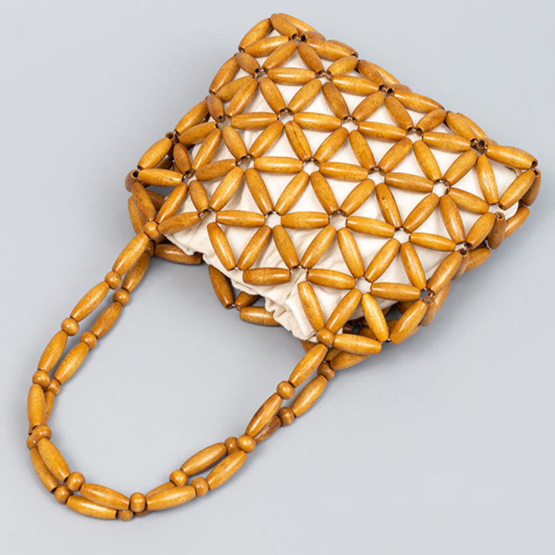 Sac à main en mini perles en bois tissées à la main Buddha Stones