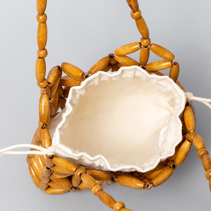 Sac à main en mini perles en bois tissées à la main Buddha Stones
