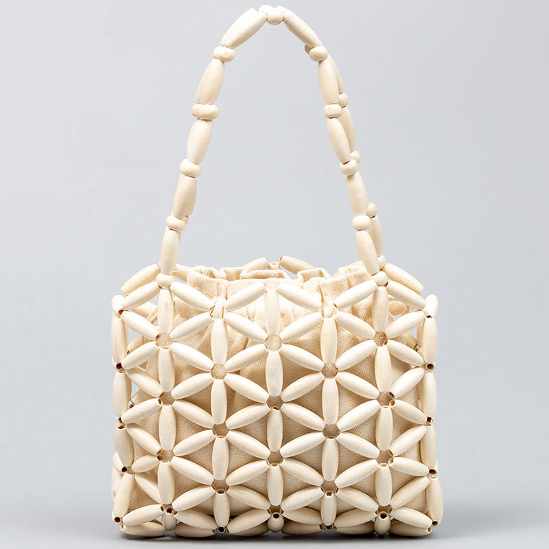Sac à main en mini perles en bois tissées à la main Buddha Stones
