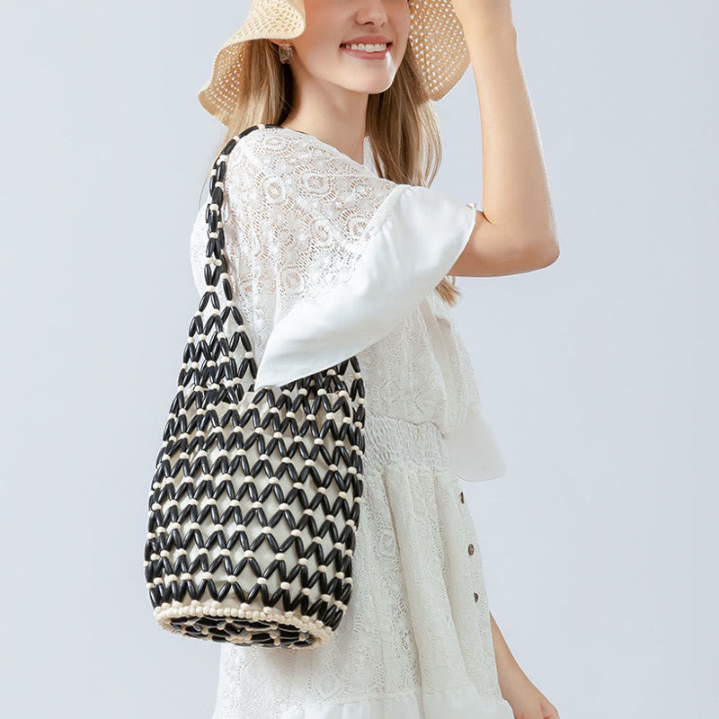 Sac à main en perles de bois tissées à la main Buddha Stones