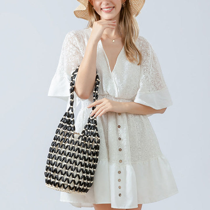 Sac à main en perles de bois tissées à la main Buddha Stones