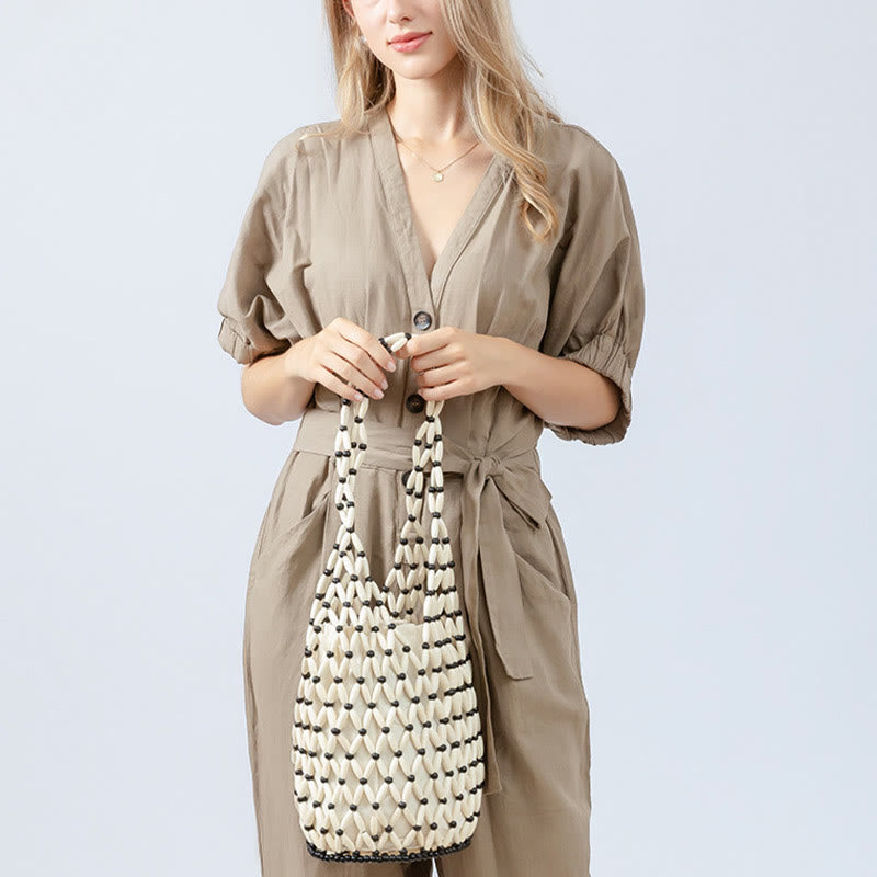 Sac à main en perles de bois tissées à la main Buddha Stones