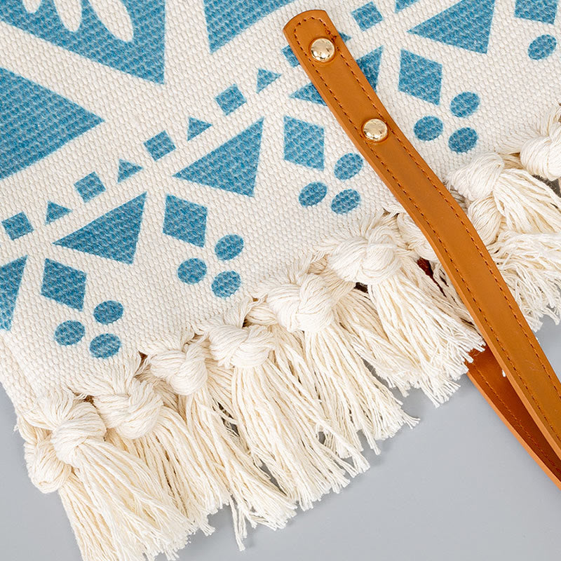 Sac fourre-tout en toile à imprimé géométrique bohème de grande capacité avec Buddha Stones