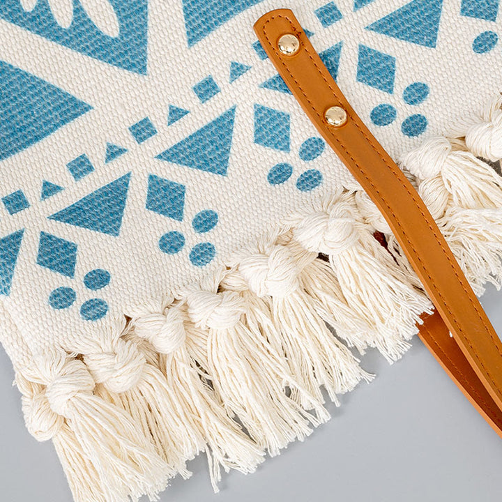 Sac fourre-tout en toile à imprimé géométrique bohème de grande capacité avec Buddha Stones