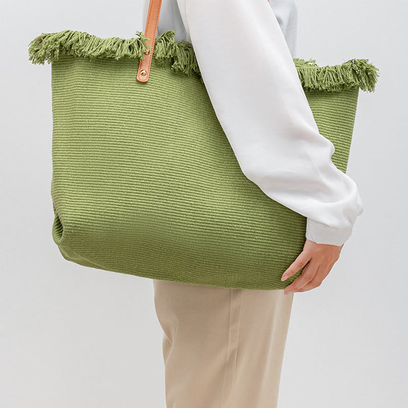 Sac fourre-tout en toile à pompon de grande capacité Buddha Stones