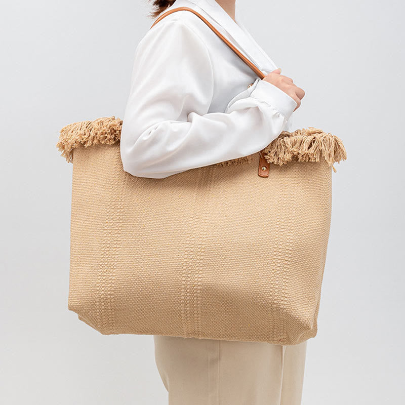 Sac fourre-tout en toile à pompon de grande capacité Buddha Stones