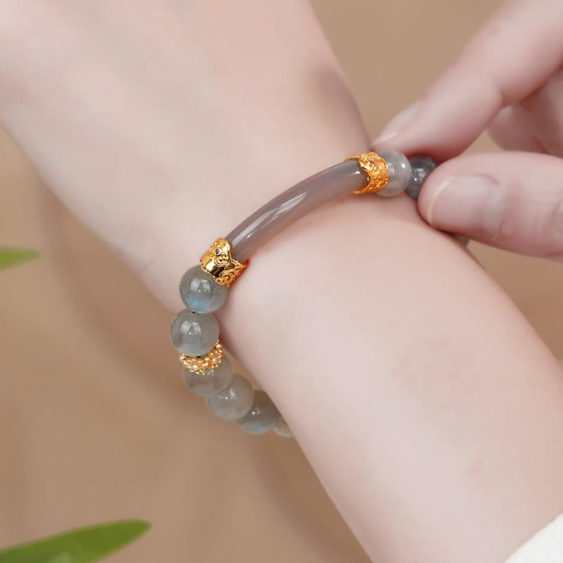 Bracelet de guérison et de changement en pierre de lune naturelle labradorite de Buddha Stones