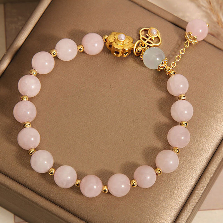 Bracelet de fleurs porte-bonheur en cristal rose naturel Buddha Stones