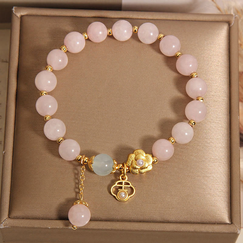 Bracelet de fleurs porte-bonheur en cristal rose naturel Buddha Stones