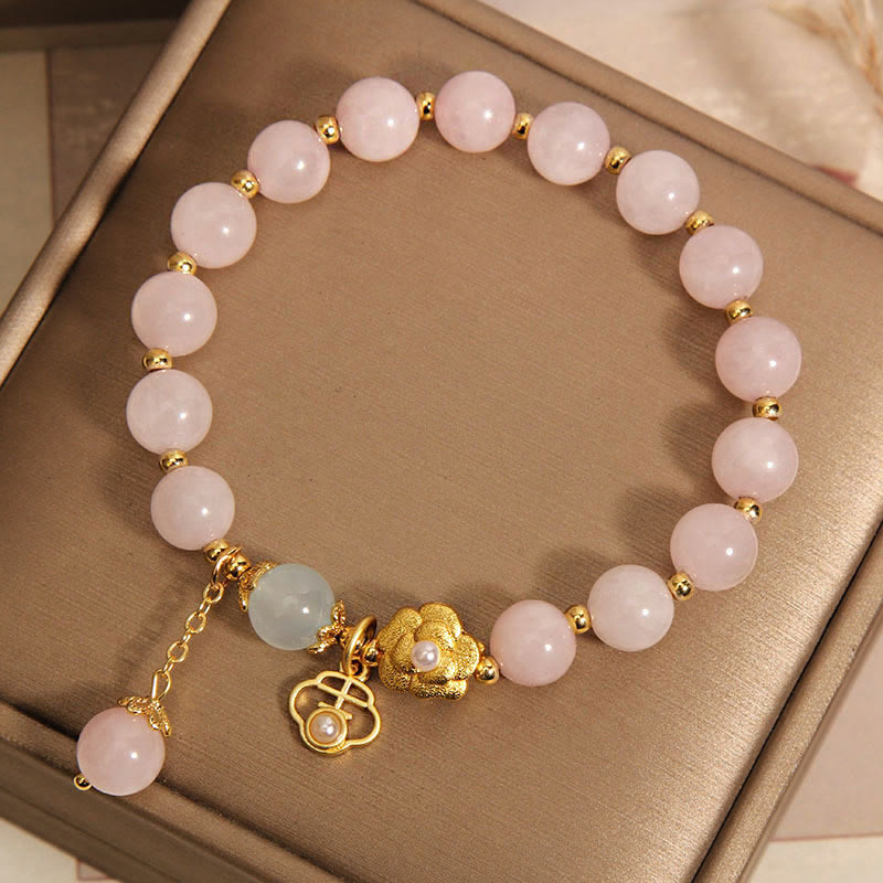 Bracelet de fleurs porte-bonheur en cristal rose naturel Buddha Stones