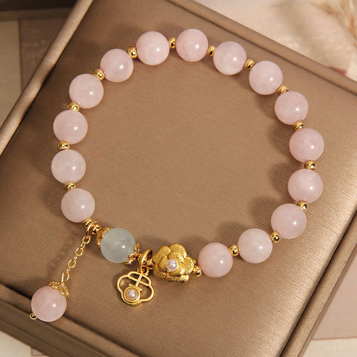 Bracelet de fleurs porte-bonheur en cristal rose naturel Buddha Stones