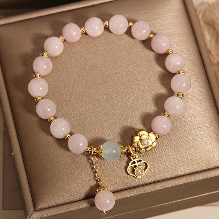 Bracelet de fleurs porte-bonheur en cristal rose naturel Buddha Stones