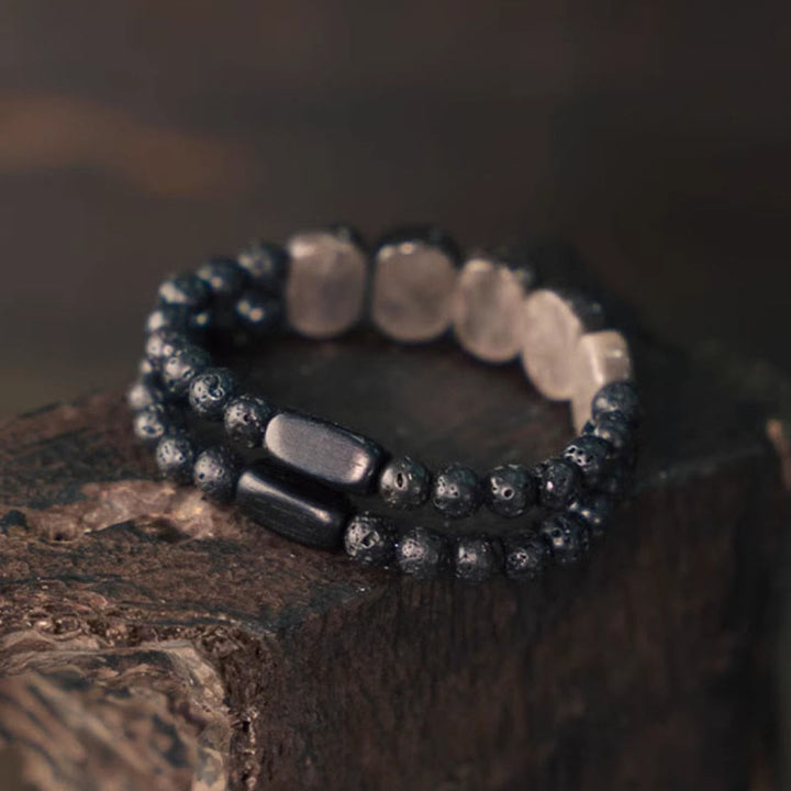 Bracelet de communication en pierre de lave obsidienne naturelle avec Buddha Stones