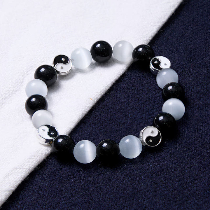 Bracelet de force purificatrice Yin Yang en obsidienne noire œil de chat Buddha Stones