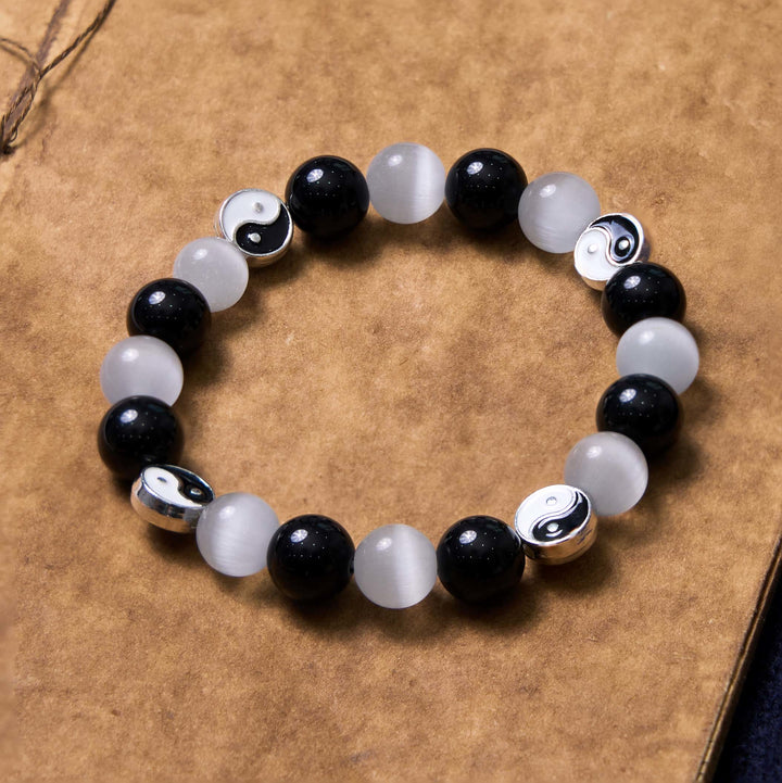 Bracelet de force purificatrice Yin Yang en obsidienne noire œil de chat Buddha Stones