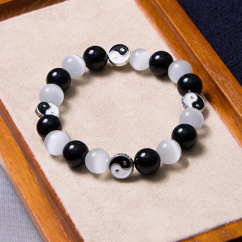 Bracelet de force purificatrice Yin Yang en obsidienne noire œil de chat Buddha Stones