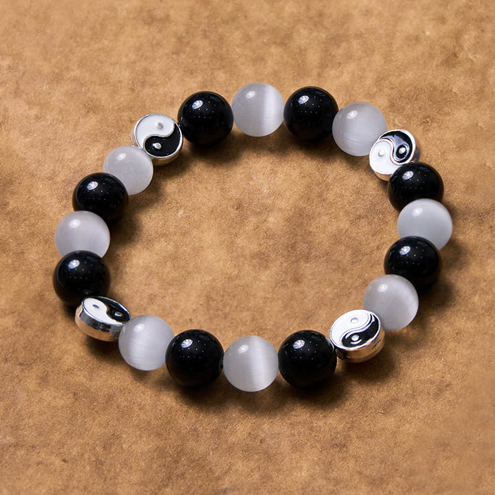 Bracelet de force purificatrice Yin Yang en obsidienne noire œil de chat Buddha Stones
