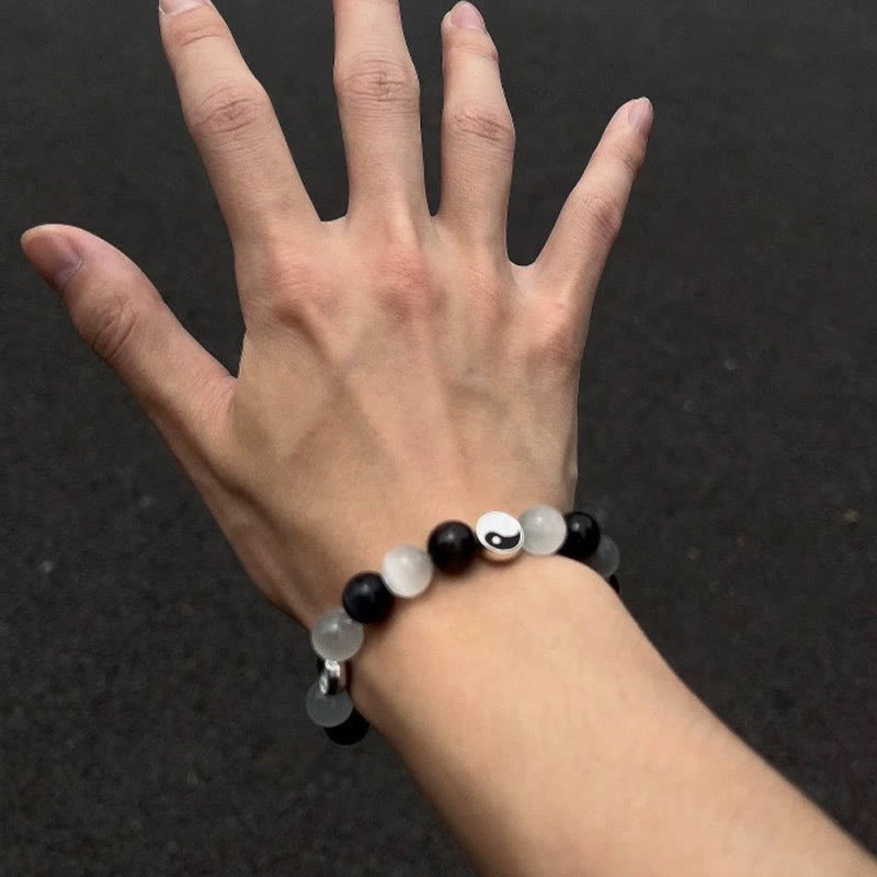 Bracelet de force purificatrice Yin Yang en obsidienne noire œil de chat Buddha Stones