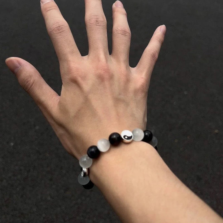 Bracelet de force purificatrice Yin Yang en obsidienne noire œil de chat Buddha Stones