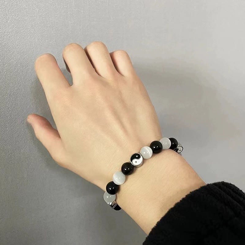 Bracelet de force purificatrice Yin Yang en obsidienne noire œil de chat Buddha Stones