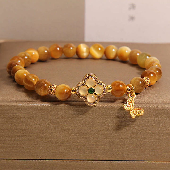 Bracelet de protection papillon trèfle à quatre feuilles œil de tigre Buddha Stones