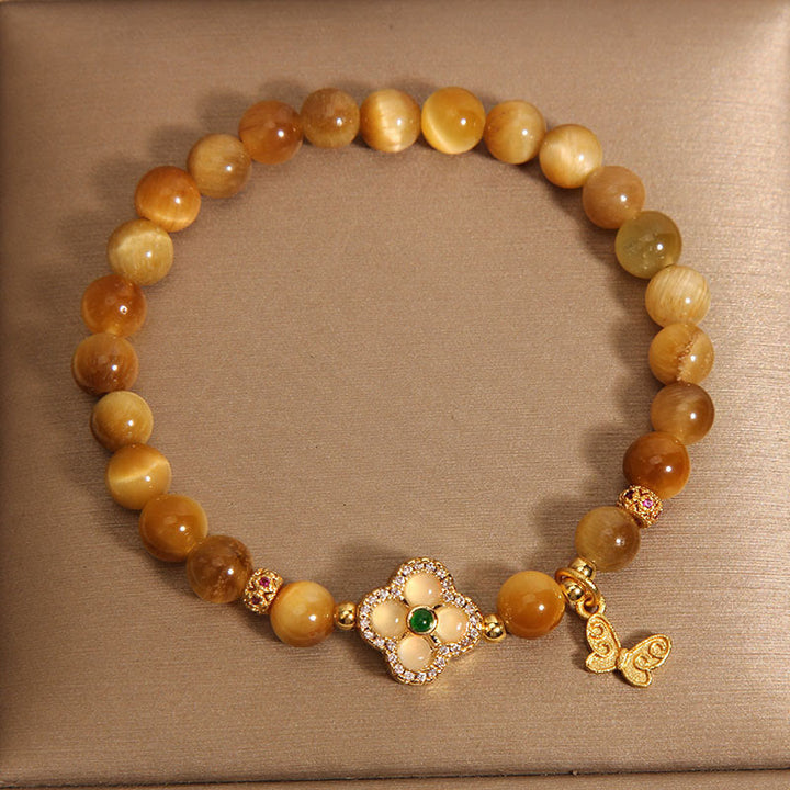 Bracelet de protection papillon trèfle à quatre feuilles œil de tigre Buddha Stones