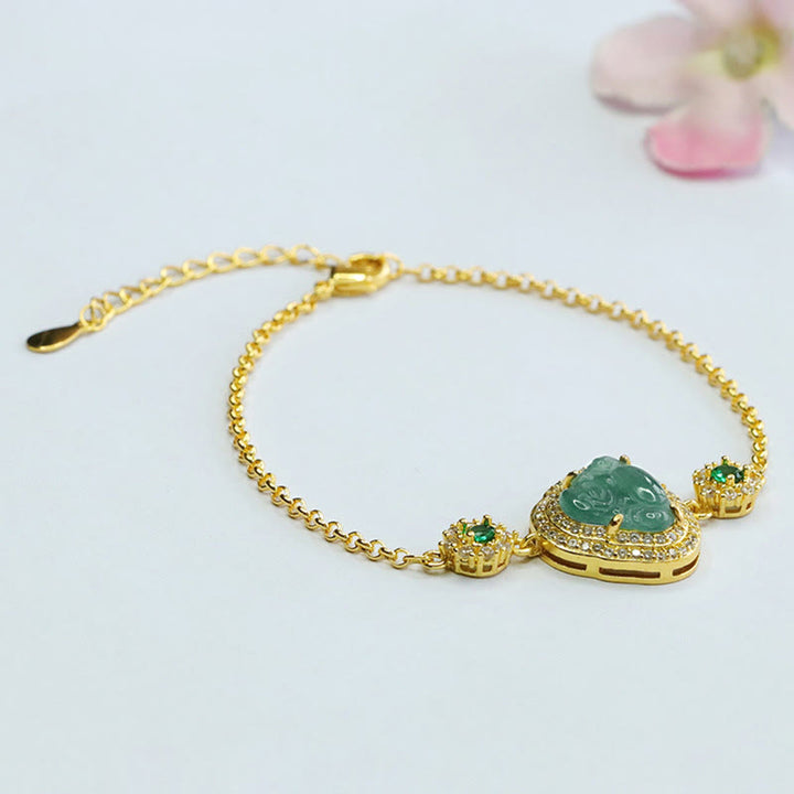 Bracelet porte-bonheur Buddha Stones rieur en jade vert et zircon