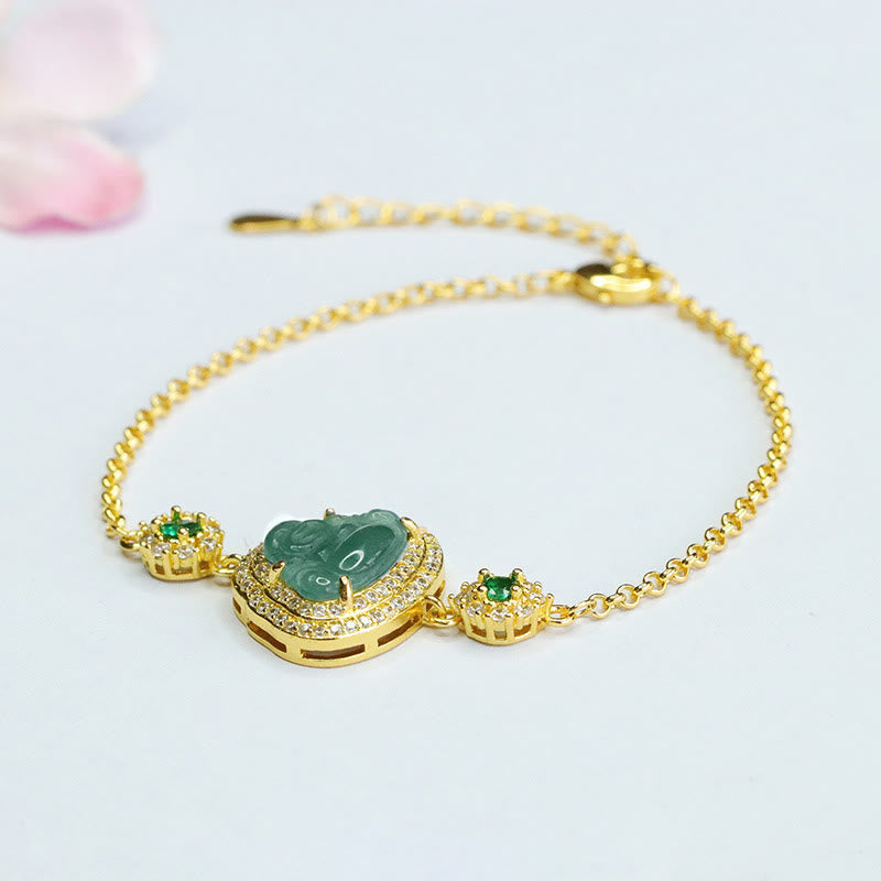 Bracelet porte-bonheur Buddha Stones rieur en jade vert et zircon