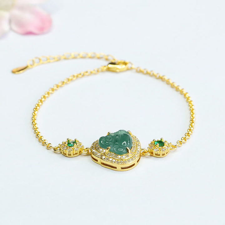 Bracelet porte-bonheur Buddha Stones rieur en jade vert et zircon