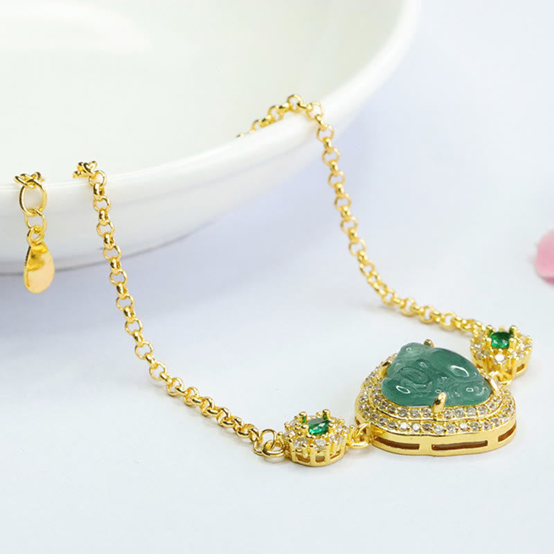 Bracelet porte-bonheur Buddha Stones rieur en jade vert et zircon