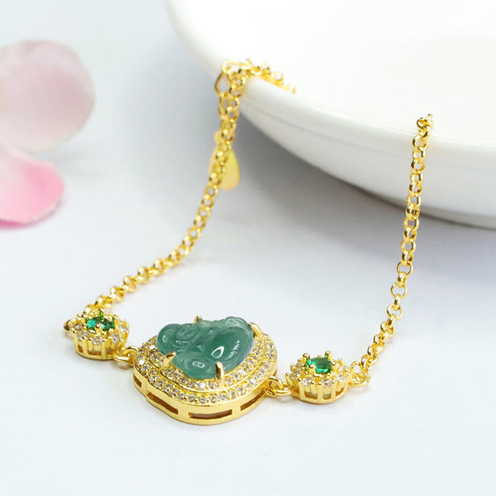 Bracelet porte-bonheur Buddha Stones rieur en jade vert et zircon