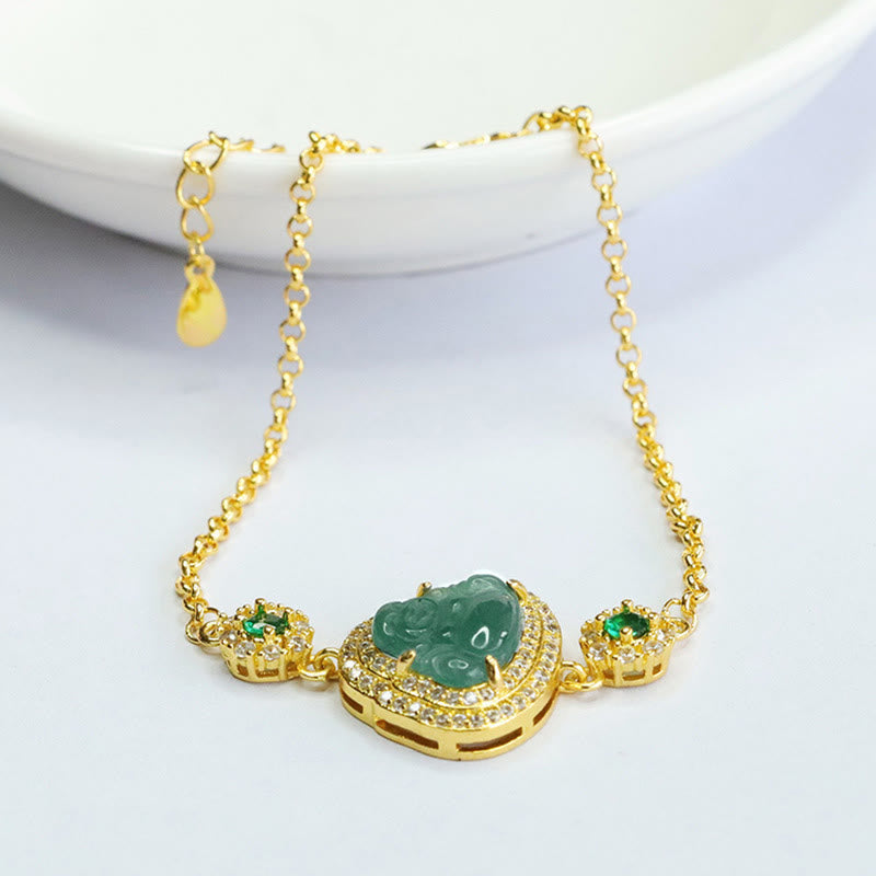 Bracelet porte-bonheur Buddha Stones rieur en jade vert et zircon