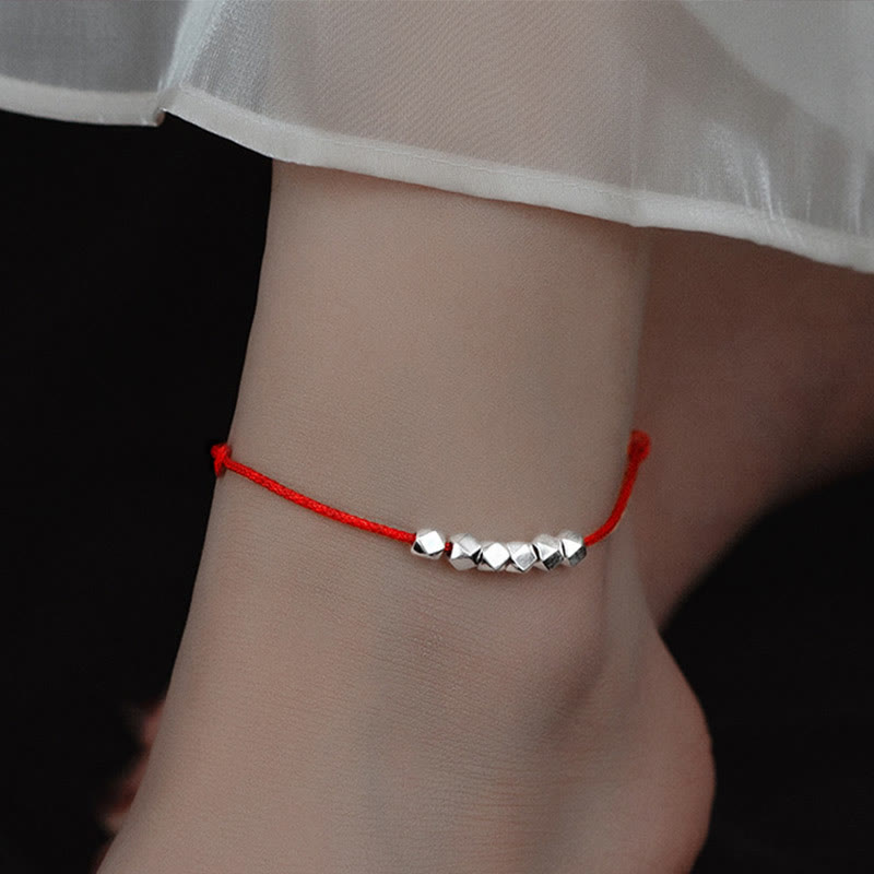 Bracelet de cheville en corde tressée avec perles en argent sterling 925 et Buddha Stones - Bracelet de cheville rouge (circonférence 30 cm) - image 0