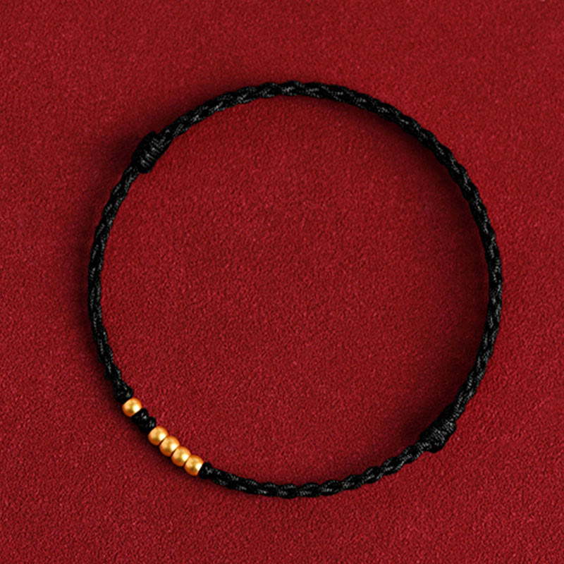 Bracelet de couple tressé avec Buddha Stones - Corde noire (une et quatre perles dorées) - 24 cm - image 16