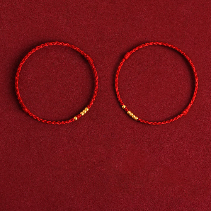 Bracelet de couple tressé avec Buddha Stones - Corde rouge (une et quatre perles d'or et une et trois perles d'or) - 24 cm - image 17
