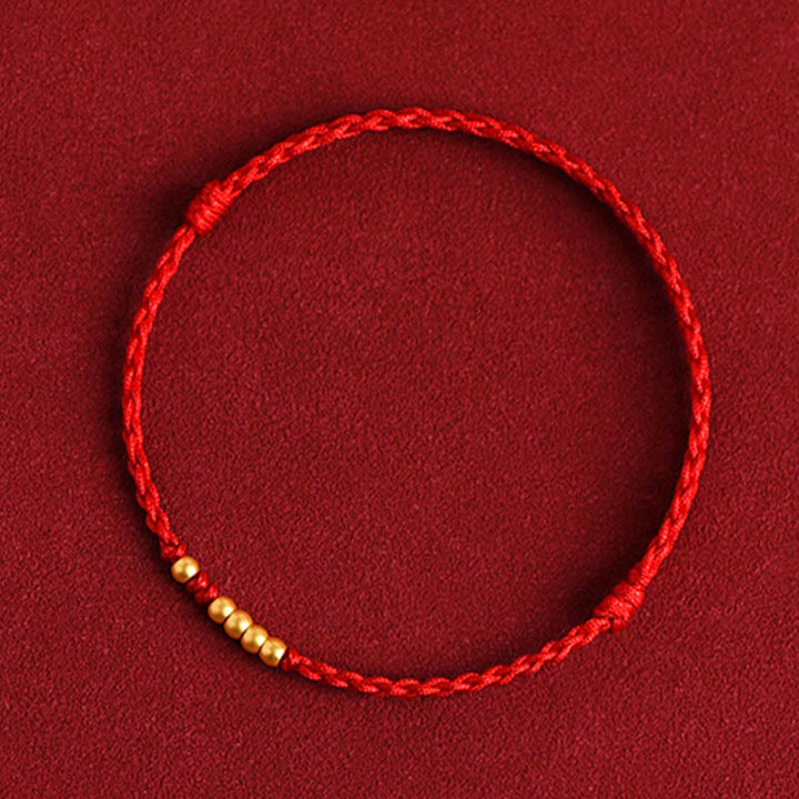Bracelet de couple tressé avec Buddha Stones - Corde rouge (une et quatre perles dorées) - 24 cm - image 9