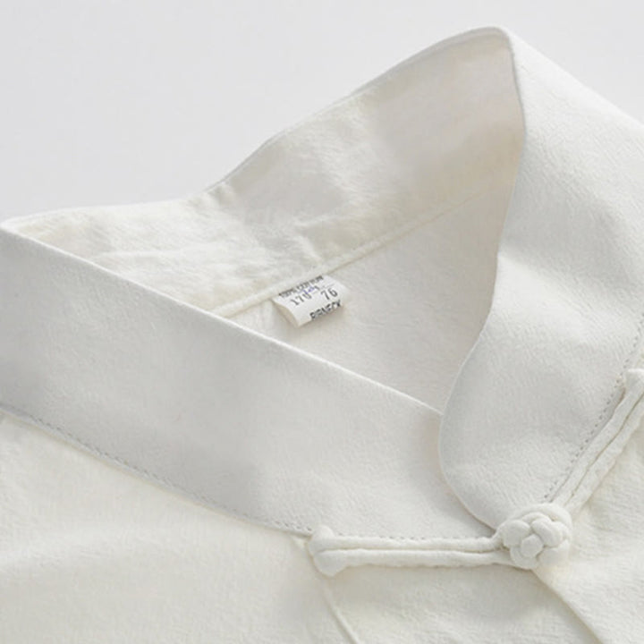 Chemise à manches courtes en coton et lin pour homme, costume chinois à boutons de grenouille , Buddha Stones, vêtements avec poches - image 3